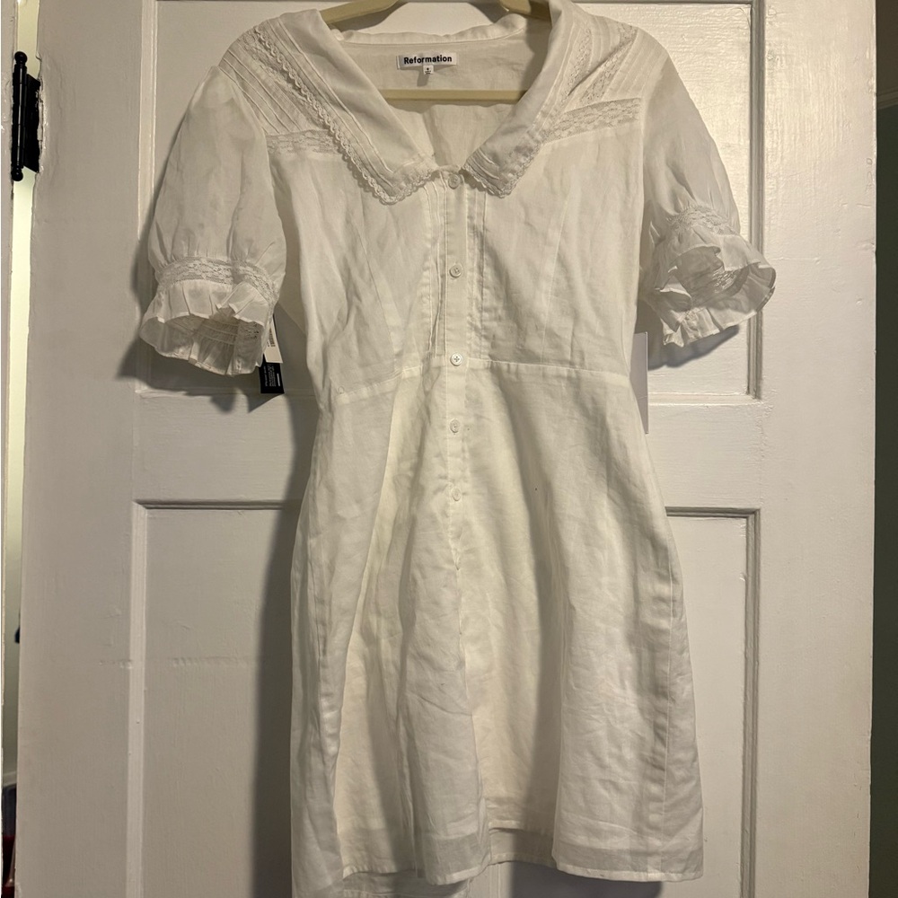 NEW White Reformation Button-Up Dress with Lace Details